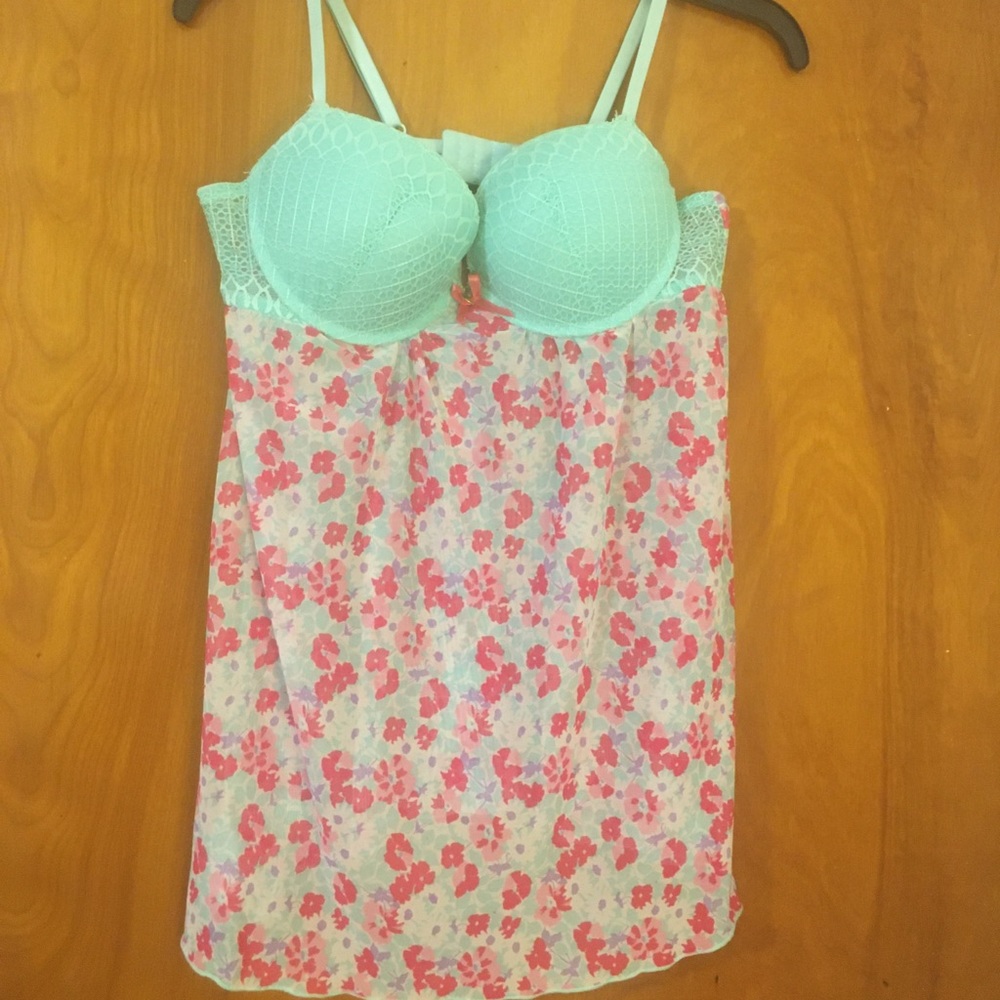 Jessica Simpson Mint & Pink Floral Lace Chemise
